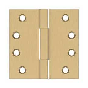 Deltana [DSBS44] Solid Brass Door Butt Hinge - Square Barrel - Square Corner - Brushed Brass Finish - Pair - 4" H x 4" W
