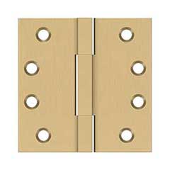 Deltana [DSBS44] Solid Brass Door Butt Hinge - Square Barrel - Square Corner - Brushed Brass Finish - Pair - 4&quot; H x 4&quot; W