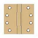 Deltana [DSBS44] Solid Brass Door Butt Hinge - Square Barrel - Square Corner - Brushed Brass Finish - Pair - 4&quot; H x 4&quot; W