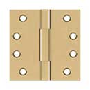 Deltana [DSBS44] Solid Brass Door Butt Hinge - Square Barrel - Square Corner - Brushed Brass Finish - Pair - 4&quot; H x 4&quot; W