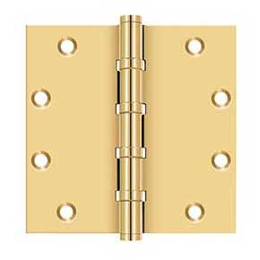 Deltana [CSB55BB] Solid Brass Door Butt Hinge - Ball Bearing - Button Tip - Square Corner - Polished Brass (PVD) Finish - Pair - 5" H x 5" W