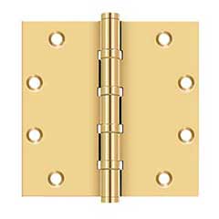 Deltana [CSB55BB] Solid Brass Door Butt Hinge - Ball Bearing - Button Tip - Square Corner - Polished Brass (PVD) Finish - Pair - 5&quot; H x 5&quot; W