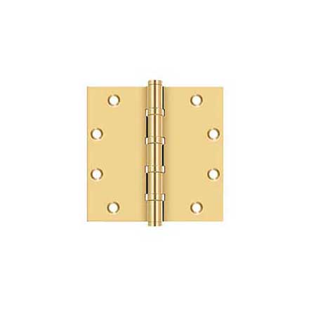 Deltana [CSB55BB] Solid Brass Door Butt Hinge - Ball Bearing - Button Tip - Square Corner - Polished Brass (PVD) Finish - Pair - 5&quot; H x 5&quot; W