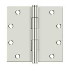 Deltana [DSB5514] Solid Brass Door Butt Hinge - Button Tip - Square Corner - Polished Nickel Finish - Pair - 5" H x 5" W