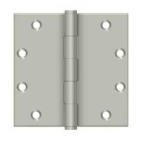 Deltana [DSB5515] Solid Brass Door Butt Hinge - Button Tip - Square Corner - Brushed Nickel Finish - Pair - 5" H x 5" W