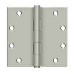 Deltana [DSB5515] Solid Brass Door Butt Hinge - Button Tip - Square Corner - Brushed Nickel Finish - Pair - 5&quot; H x 5&quot; W
