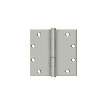 Deltana [DSB5515] Solid Brass Door Butt Hinge - Button Tip - Square Corner - Brushed Nickel Finish - Pair - 5&quot; H x 5&quot; W