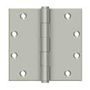 Deltana [DSB5515] Solid Brass Door Butt Hinge - Button Tip - Square Corner - Brushed Nickel Finish - Pair - 5&quot; H x 5&quot; W