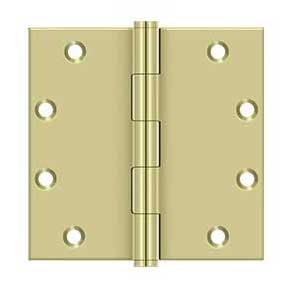 Deltana [DSB553-UNL] Solid Brass Door Butt Hinge - Button Tip - Square Corner - Polished Brass (Unlacquered) Finish - Pair - 5" H x 5" W