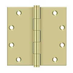 Deltana [DSB553-UNL] Solid Brass Door Butt Hinge - Button Tip - Square Corner - Polished Brass (Unlacquered) Finish - Pair - 5&quot; H x 5&quot; W