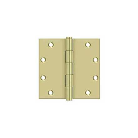 Deltana [DSB553-UNL] Solid Brass Door Butt Hinge - Button Tip - Square Corner - Polished Brass (Unlacquered) Finish - Pair - 5&quot; H x 5&quot; W