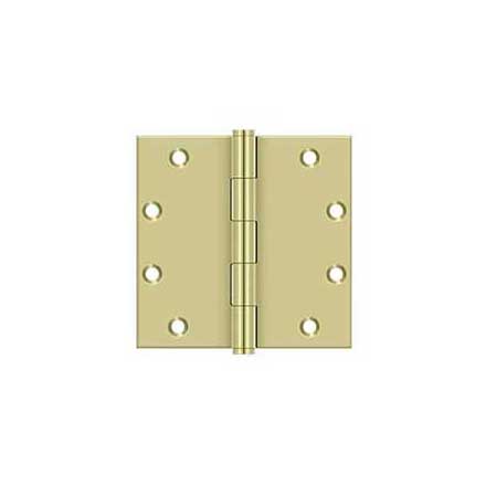 Deltana [DSB553-UNL] Solid Brass Door Butt Hinge - Button Tip - Square Corner - Polished Brass (Unlacquered) Finish - Pair - 5&quot; H x 5&quot; W