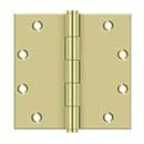 Deltana [DSB553-UNL] Solid Brass Door Butt Hinge - Button Tip - Square Corner - Polished Brass (Unlacquered) Finish - Pair - 5" H x 5" W