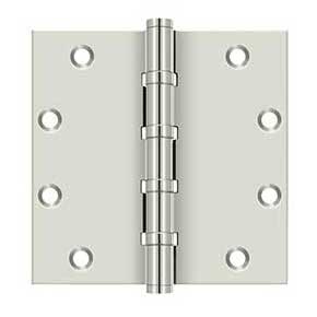 Deltana [DSB55B14] Solid Brass Door Butt Hinge - Ball Bearing - Button Tip - Square Corner - Polished Nickel Finish - Pair - 5" H x 5" W