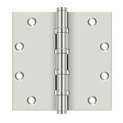 Deltana [DSB55B14] Solid Brass Door Butt Hinge - Ball Bearing - Button Tip - Square Corner - Polished Nickel Finish - Pair - 5&quot; H x 5&quot; W