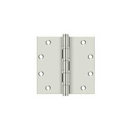 Deltana [DSB55B14] Solid Brass Door Butt Hinge - Ball Bearing - Button Tip - Square Corner - Polished Nickel Finish - Pair - 5" H x 5" W