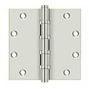 Deltana [DSB55B14] Solid Brass Door Butt Hinge - Ball Bearing - Button Tip - Square Corner - Polished Nickel Finish - Pair - 5" H x 5" W
