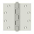 Deltana [DSB55B14] Solid Brass Door Butt Hinge - Ball Bearing - Button Tip - Square Corner - Polished Nickel Finish - Pair - 5&quot; H x 5&quot; W