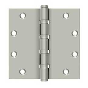 Deltana [DSB55B15] Solid Brass Door Butt Hinge - Ball Bearing - Button Tip - Square Corner - Brushed Nickel Finish - Pair - 5" H x 5" W