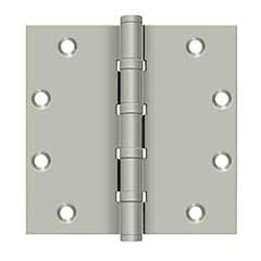 Deltana [DSB55B15] Solid Brass Door Butt Hinge - Ball Bearing - Button Tip - Square Corner - Brushed Nickel Finish - Pair - 5&quot; H x 5&quot; W