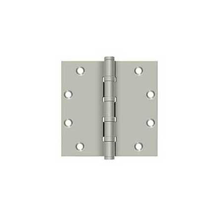 Deltana [DSB55B15] Solid Brass Door Butt Hinge - Ball Bearing - Button Tip - Square Corner - Brushed Nickel Finish - Pair - 5&quot; H x 5&quot; W