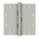 Deltana [DSB55B15] Solid Brass Door Butt Hinge - Ball Bearing - Button Tip - Square Corner - Brushed Nickel Finish - Pair - 5" H x 5" W