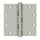 Deltana [DSB55B15] Solid Brass Door Butt Hinge - Ball Bearing - Button Tip - Square Corner - Brushed Nickel Finish - Pair - 5&quot; H x 5&quot; W