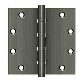 Deltana [DSB55B15A] Solid Brass Door Butt Hinge - Ball Bearing - Button Tip - Square Corner - Antique Nickel Finish - Pair - 5" H x 5" W