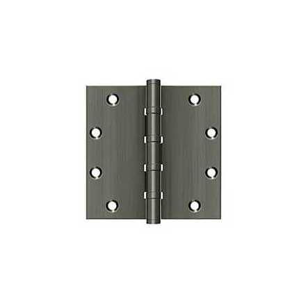 Deltana [DSB55B15A] Solid Brass Door Butt Hinge - Ball Bearing - Button Tip - Square Corner - Antique Nickel Finish - Pair - 5&quot; H x 5&quot; W