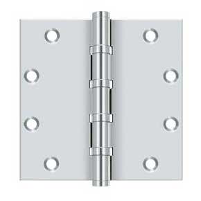 Deltana [DSB55B26] Solid Brass Door Butt Hinge - Ball Bearing - Button Tip - Square Corner - Polished Chrome Finish - Pair - 5" H x 5" W