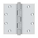 Deltana [DSB55B26] Solid Brass Door Butt Hinge - Ball Bearing - Button Tip - Square Corner - Polished Chrome Finish - Pair - 5" H x 5" W