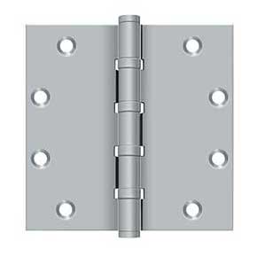 Deltana [DSB55B26D] Solid Brass Door Butt Hinge - Ball Bearing - Button Tip - Square Corner - Brushed Chrome Finish - Pair - 5" H x 5" W