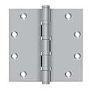 Deltana [DSB55B26D] Solid Brass Door Butt Hinge - Ball Bearing - Button Tip - Square Corner - Brushed Chrome Finish - Pair - 5&quot; H x 5&quot; W