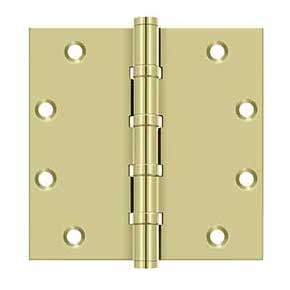 Deltana [DSB55B3-UNL] Solid Brass Door Butt Hinge - Ball Bearing - Button Tip - Square Corner - Polished Brass (Unlacquered) Finish - Pair - 5" H x 5" W
