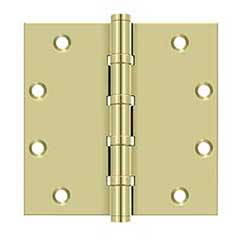 Deltana [DSB55B3-UNL] Solid Brass Door Butt Hinge - Ball Bearing - Button Tip - Square Corner - Polished Brass (Unlacquered) Finish - Pair - 5&quot; H x 5&quot; W