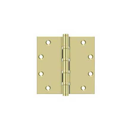 Deltana [DSB55B3-UNL] Solid Brass Door Butt Hinge - Ball Bearing - Button Tip - Square Corner - Polished Brass (Unlacquered) Finish - Pair - 5&quot; H x 5&quot; W