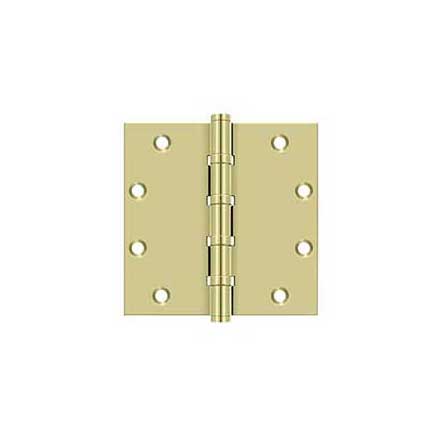 Deltana [DSB55B3-UNL] Solid Brass Door Butt Hinge - Ball Bearing - Button Tip - Square Corner - Polished Brass (Unlacquered) Finish - Pair - 5&quot; H x 5&quot; W