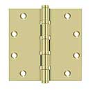 Deltana [DSB55B3-UNL] Solid Brass Door Butt Hinge - Ball Bearing - Button Tip - Square Corner - Polished Brass (Unlacquered) Finish - Pair - 5" H x 5" W