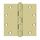 Deltana [DSB55B3-UNL] Solid Brass Door Butt Hinge - Ball Bearing - Button Tip - Square Corner - Polished Brass (Unlacquered) Finish - Pair - 5&quot; H x 5&quot; W