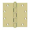 Deltana [DSB55B3-UNL] Solid Brass Door Butt Hinge - Ball Bearing - Button Tip - Square Corner - Polished Brass (Unlacquered) Finish - Pair - 5&quot; H x 5&quot; W