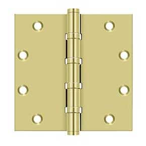 Deltana [DSB55B3] Solid Brass Door Butt Hinge - Ball Bearing - Button Tip - Square Corner - Polished Brass Finish - Pair - 5" H x 5" W