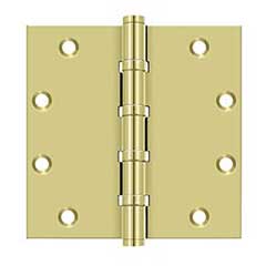 Deltana [DSB55B3] Solid Brass Door Butt Hinge - Ball Bearing - Button Tip - Square Corner - Polished Brass Finish - Pair - 5&quot; H x 5&quot; W