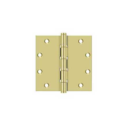 Deltana [DSB55B3] Solid Brass Door Butt Hinge - Ball Bearing - Button Tip - Square Corner - Polished Brass Finish - Pair - 5&quot; H x 5&quot; W