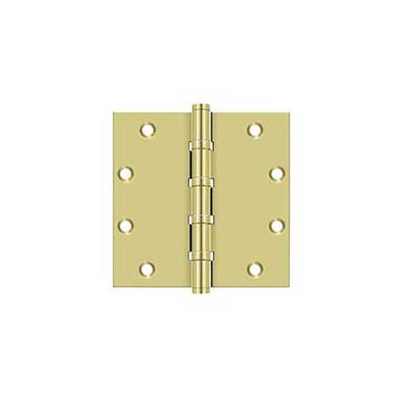 Deltana [DSB55B3] Solid Brass Door Butt Hinge - Ball Bearing - Button Tip - Square Corner - Polished Brass Finish - Pair - 5&quot; H x 5&quot; W