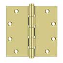 Deltana [DSB55B3] Solid Brass Door Butt Hinge - Ball Bearing - Button Tip - Square Corner - Polished Brass Finish - Pair - 5" H x 5" W