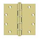 Deltana [DSB55B3] Solid Brass Door Butt Hinge - Ball Bearing - Button Tip - Square Corner - Polished Brass Finish - Pair - 5&quot; H x 5&quot; W