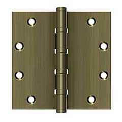 Deltana [DSB55B5] Solid Brass Door Butt Hinge - Ball Bearing - Button Tip - Square Corner - Antique Brass Finish - Pair - 5&quot; H x 5&quot; W