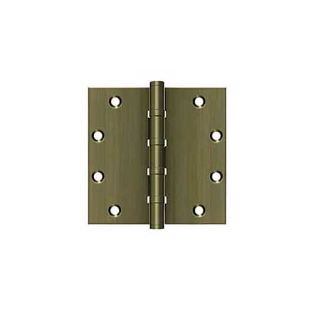 Deltana [DSB55B5] Solid Brass Door Butt Hinge - Ball Bearing - Button Tip - Square Corner - Antique Brass Finish - Pair - 5&quot; H x 5&quot; W