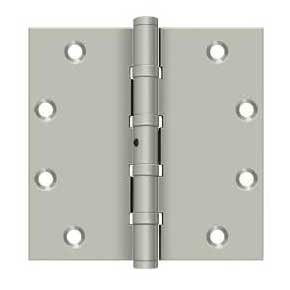 Deltana [DSB55NB15] Solid Brass Door Butt Hinge - Ball Bearing - Non-Removable Pin - Button Tip - Square Corner - Brushed Nickel Finish - Pair - 5" H x 5" W