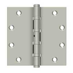 Deltana [DSB55NB15] Solid Brass Door Butt Hinge - Ball Bearing - Non-Removable Pin - Button Tip - Square Corner - Brushed Nickel Finish - Pair - 5&quot; H x 5&quot; W